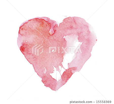 Watercolor aquarelle hand drawn colorful red heart art color paint or blood splatter stain  15558369