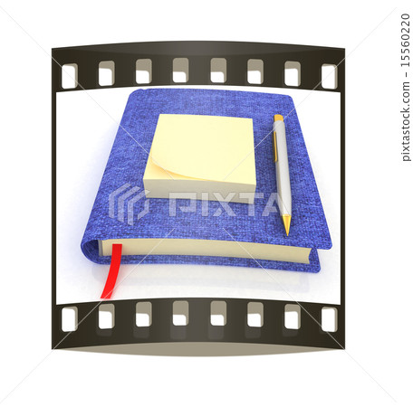 Sticky notes and pen on notepad. The film strip 15560220