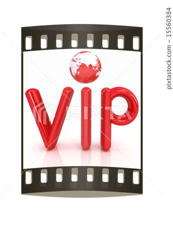 Word VIP with 3D globe. The film strip 15560384