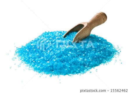 blue bath salt with wooden scoop 15562462