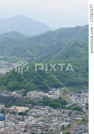 Landscape around Otsuki station overlooking from Iwazo-yama and Narita Express 15562877