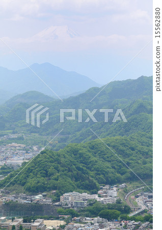 Landscape and train around Otsuki station overlooking Mt. Fuji from Mt. 15562880
