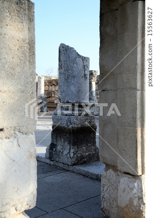 Ruins of the great synagogue of Capernaum, Israel. 15563627