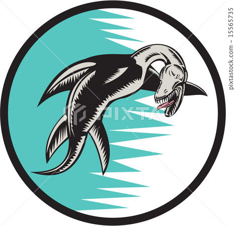 Sea Serpent Circle Woodcut Sea Serpent Circle Woodcut 15565735