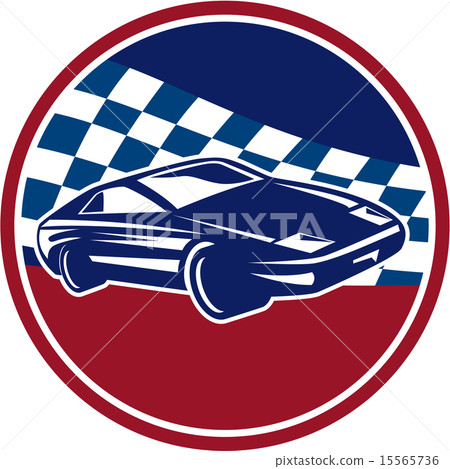 Sports Car Racing Chequered Flag Circle Retro Sports Car Racing Chequered Flag Circle Retro 15565736