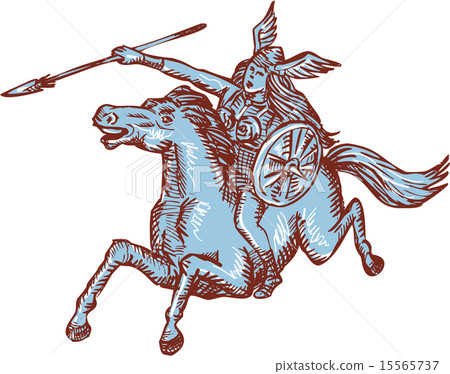 Valkyrie Warrior Riding Horse Spear Etching Valkyrie Warrior Riding Horse Spear Etching 15565737