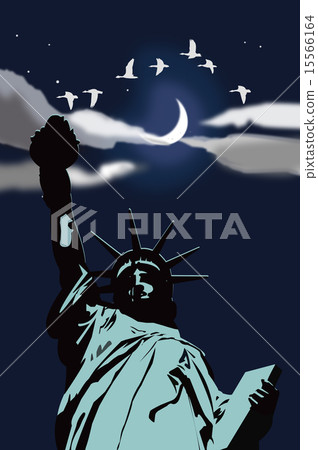 Moonlight and the statue of liberty 15566164