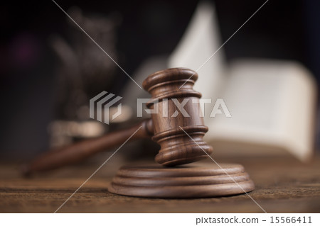 Law theme, mallet of judge, wooden gavel 15566411