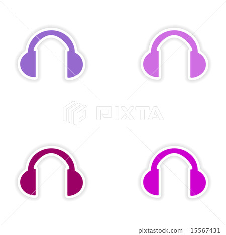 assembly realistic sticker design on paper headphones assembly realistic sticker design on paper headphones 15567431