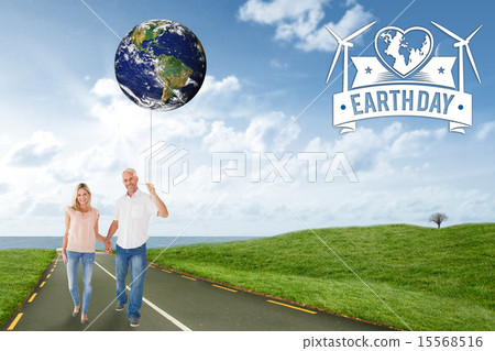 Composite image of happy couple walking holding hands Composite image of happy couple walking holding hands 15568516
