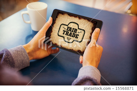 Composite image of man using tablet pc Composite image of man using tablet pc 15568871