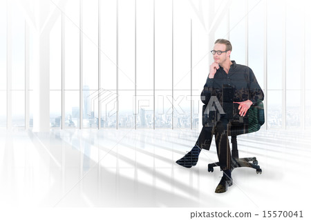 Composite image of thoughtful businessman sitting on a swivel ch 15570041