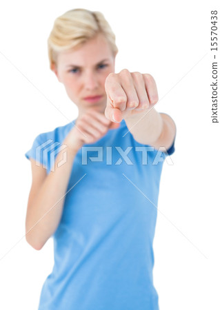 Stern blonde woman pointing with her finger 15570438