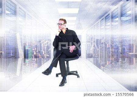 Composite image of thoughtful businessman sitting on a swivel ch Composite image of thoughtful businessman sitting on a swivel ch 15570566