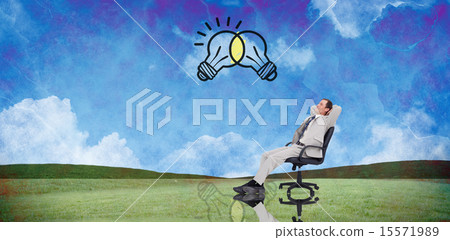 Composite image of businessman relaxing in swivel chair 15571989