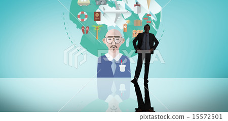 Composite image of businessman standing with hands on hips 15572501
