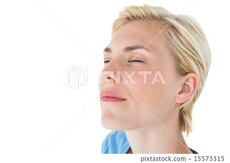 Happy blonde woman smiling 15573315