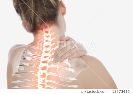 Highlighted spine of woman with neck pain 15573415
