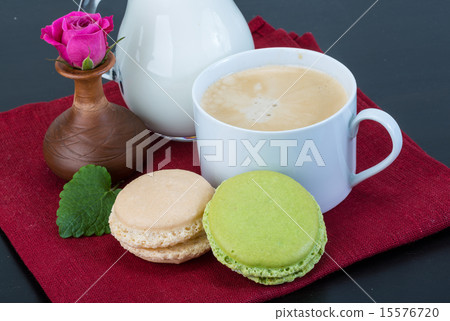 Coffee with macaroons and milk Coffee with macaroons and milk 15576720