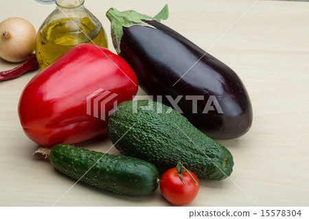 Eggplant, cucumber, avocado and red pepper Eggplant, cucumber, avocado and red pepper 15578304