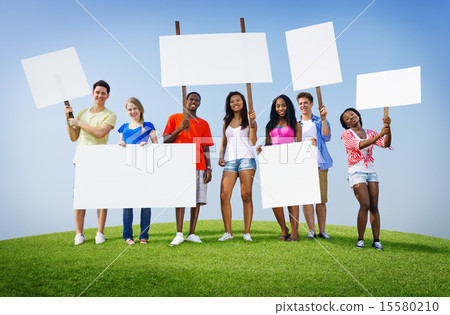 Group Friends Outdoors Placard Expression Cheering Team Concept Group Friends Outdoors Placard Expression Cheering Team Concept 15580210