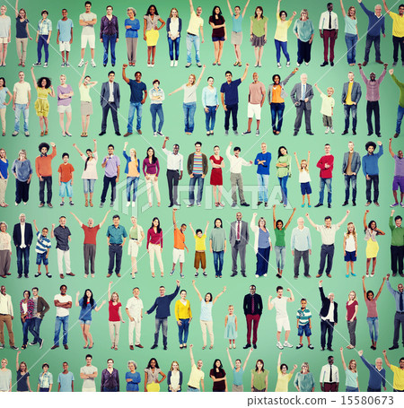 Multiethnic Casual People Togetherness Celebration Arms Raised C 15580673