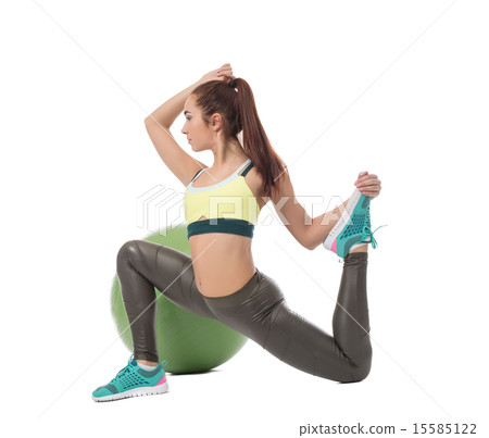 Fitness. Activity with ball. Cute girl training 15585122