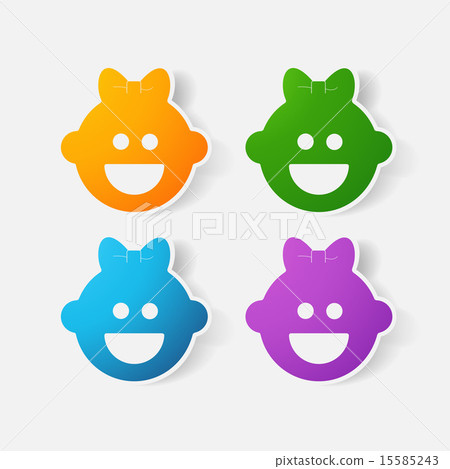 Paper clipped sticker: baby face girl Paper clipped sticker: baby face girl 15585243