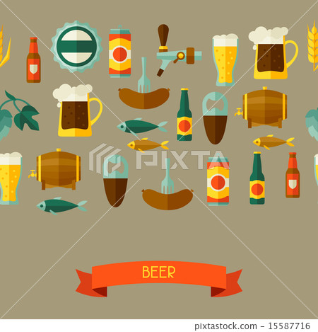 Seamless pattern with beer icons and objects 15587716