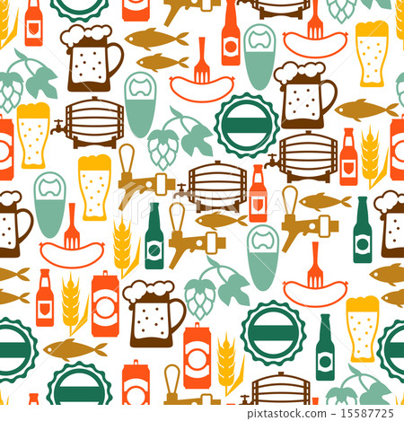 Seamless pattern with beer icons and objects 15587725