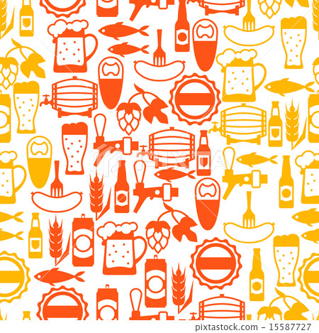 Seamless pattern with beer icons and objects 15587727
