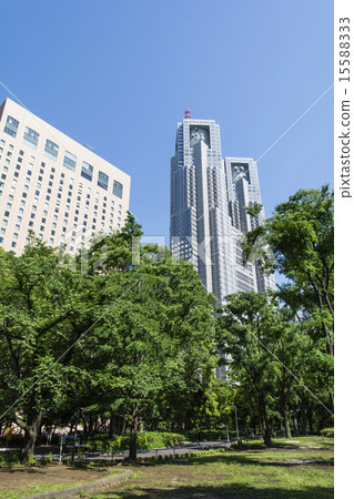 Tokyo Metropolitan Government looking up from Shinjuku Central Park Tokyo Metropolitan Government looking up from Shinjuku Central Park 15588333