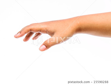 Female hand putting over object on white 15590288