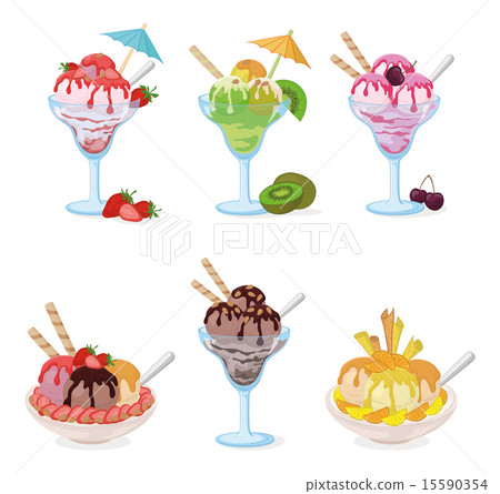 Glasses and Cups with Ice Cream, Fruit, Berry 15590354