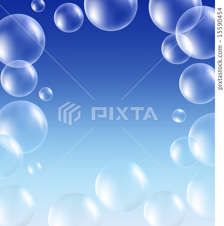 Transparent soap bubbles like frame on blue Transparent soap bubbles like frame on blue 15590454