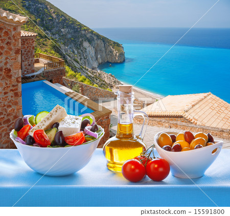 Lefkada island with Greek salad in Greece 15591800
