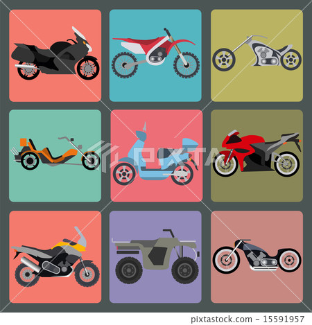 Set of nine icons of motorbikes Set of nine icons of motorbikes 15591957