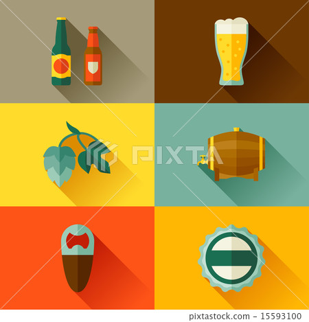 Background with beer icons and objects in flat... - Stock Illustration ...
