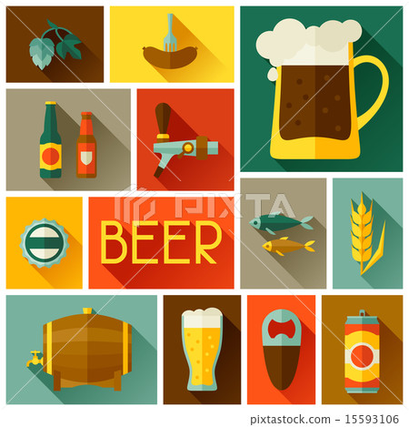 Background with beer icons and objects in flat style 15593106