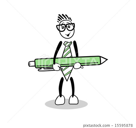 Cute cartoon holding green pen - Stock Illustration [15595878] - PIXTA