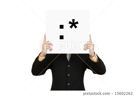 Businessman hold board with kiss face emoticon Businessman hold board with kiss face emoticon 15602262