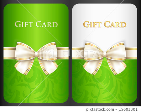 Green gift card with ornament and cream ribbon 15603301