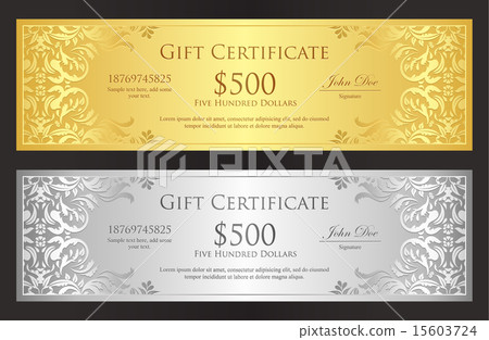 Golden and silver voucher with vintage ornament 15603724