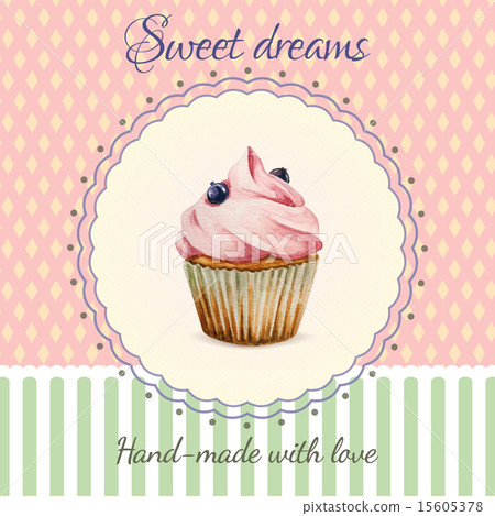Hand-made desserts flyer template with watercolor cupcake illustration Hand-made desserts flyer template with watercolor cupcake illustration 15605378
