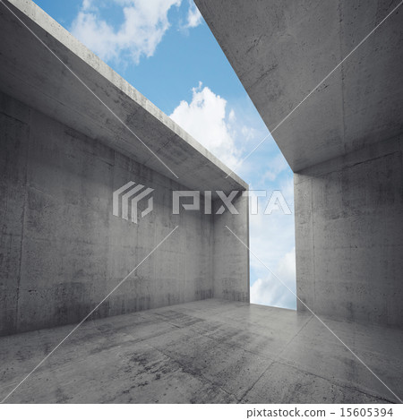 3d empty concrete room interior with opening 3d empty concrete room interior with opening 15605394