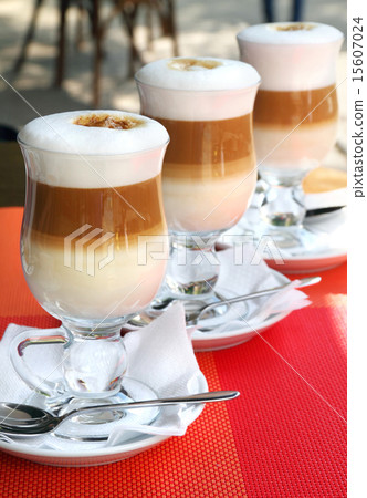 Three coffee Latte in glasses Three coffee Latte in glasses 15607024