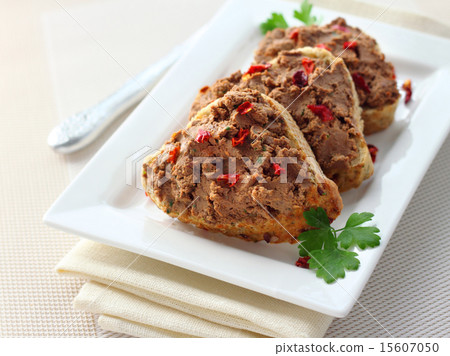 Liver pate with paprika on slices of bread 15607050