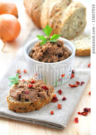Liver pate with paprika with slices of bread 15607058