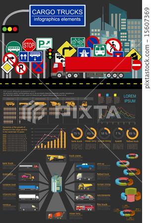 Cargo transportation infographics, trucks, lorry 15607369