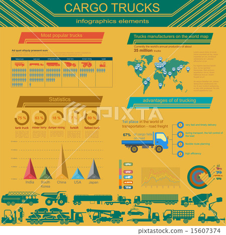Cargo transportation infographics, trucks, lorry 15607374